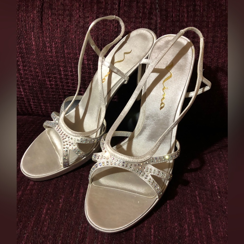 Nina silver and rhinestone dressy sandals